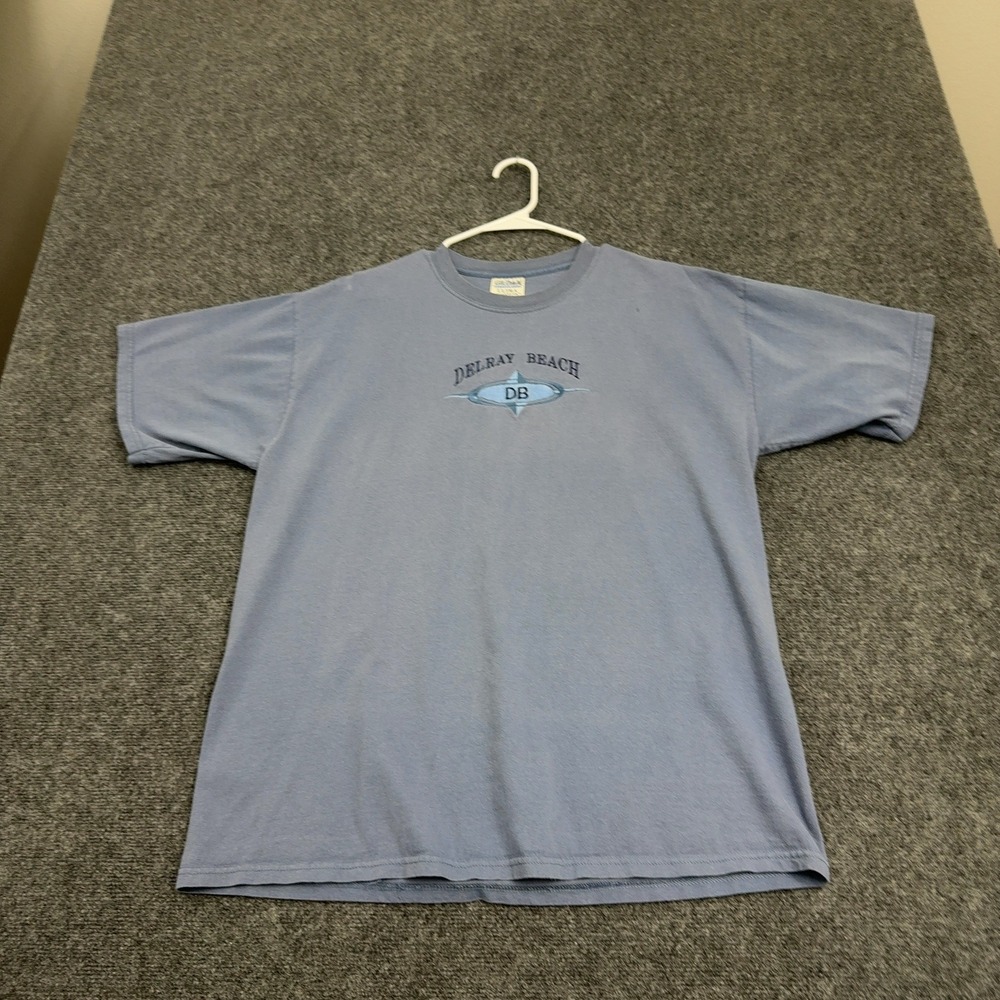 Vintage Delray Beach Gildan T Shirt Mens XL Blue Cotton Embroidered Souvenir